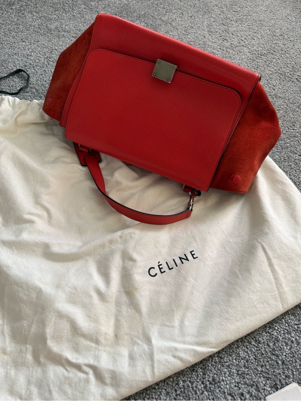 Celine Red Leather Trapeze Top-Handle Satchel - Picture 2 of 9